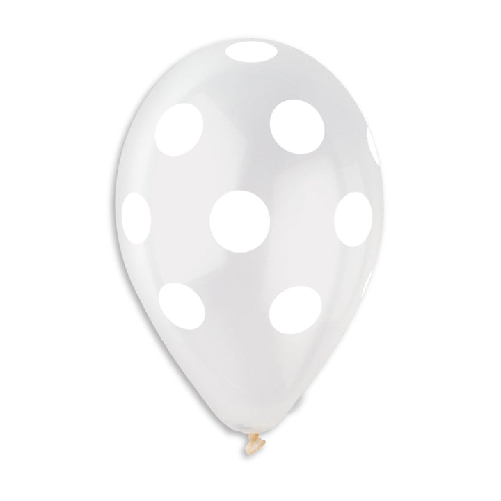 Gemar Latex Balloon #000 Clear Polka Dots White Printed 12inch 50 Count Crystal Color - balloonsplaceusa