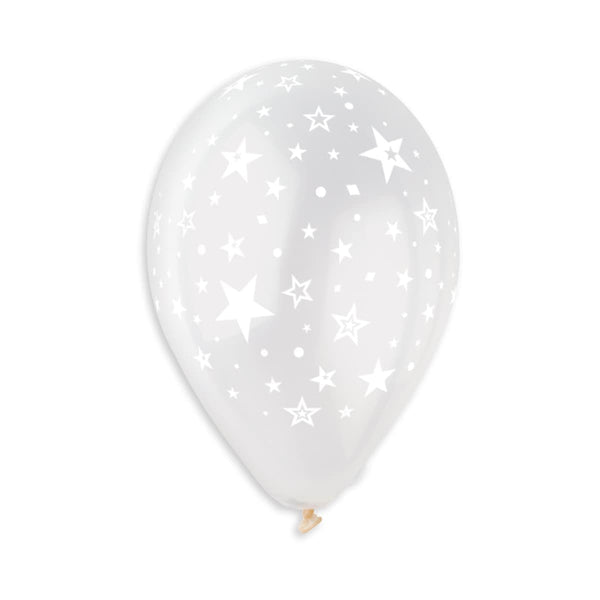 Gemar Latex Balloon #000 Clear Stars Printed 12inch 50 Count Crystal Color - balloonsplaceusa