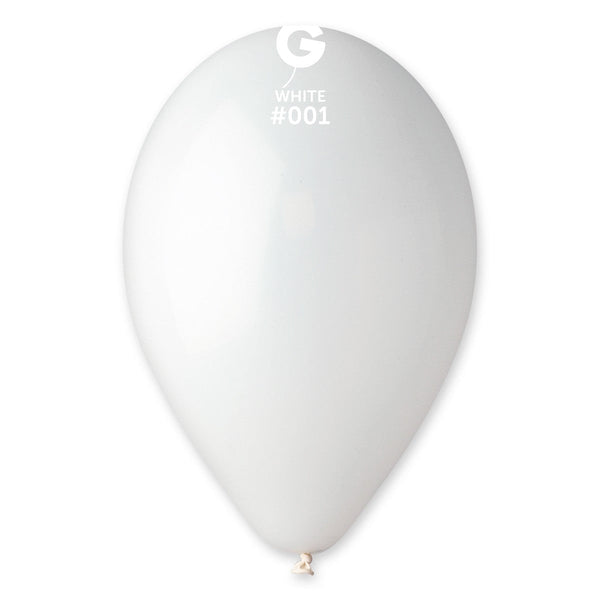 Gemar Latex Balloon #001 White 12inch 50 Count Solid Color - balloonsplaceusa