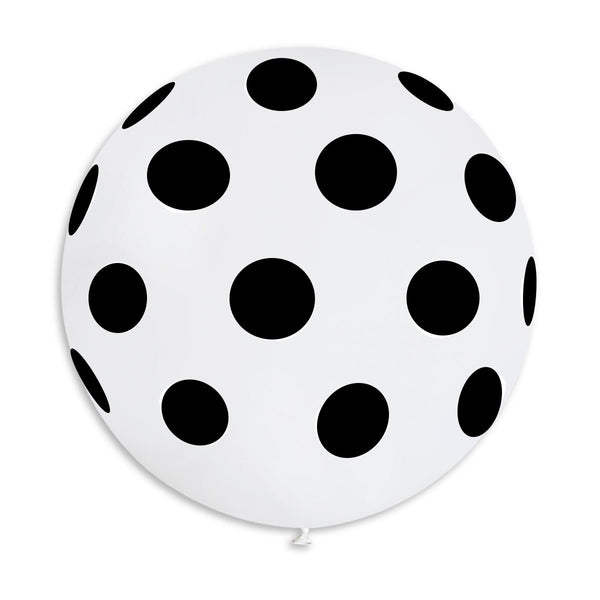 Gemar Latex Balloon #001 White Polka Dots Black Printed 31inch 1 Count Solid Color - balloonsplaceusa
