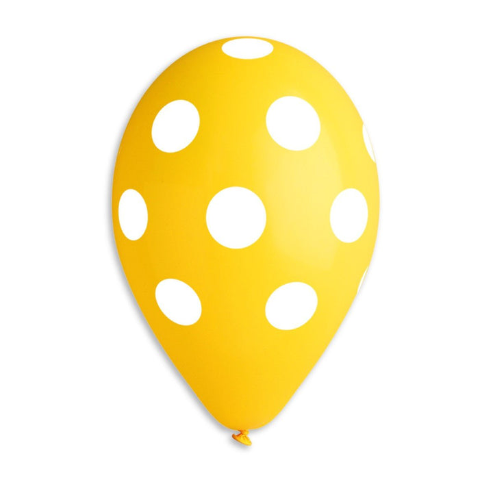 Gemar Latex Balloon #002 Yellow Polka Dots White Printed 12inch 50 Count Solid Color - balloonsplaceusa