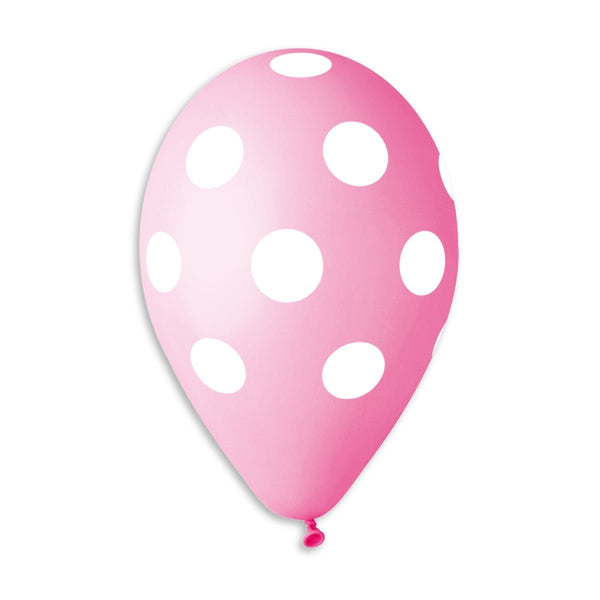 Gemar Latex Balloon #006 Rose Polka Dots White Printed 12inch 50 Count Solid Color - balloonsplaceusa