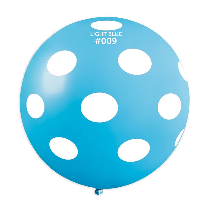 Gemar Latex Balloon #009 Light Blue Polka Dots White Printed 31inch 1 Count Solid Color - balloonsplaceusa