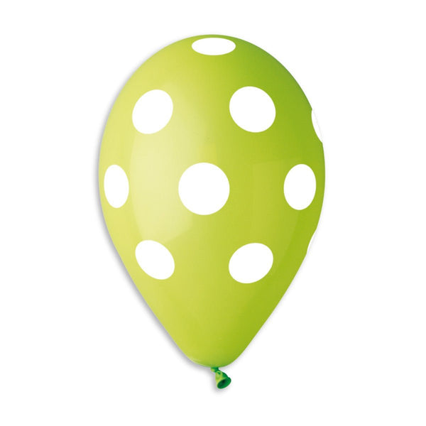 Gemar Latex Balloon #011 Light Green Polka Dots White Printed 12inch 50 Count Solid Color - balloonsplaceusa