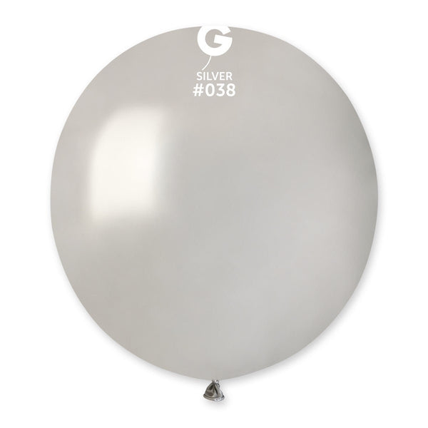Gemar Latex Balloon #038 Silver 19inch 25 Count Metal Color - balloonsplaceusa