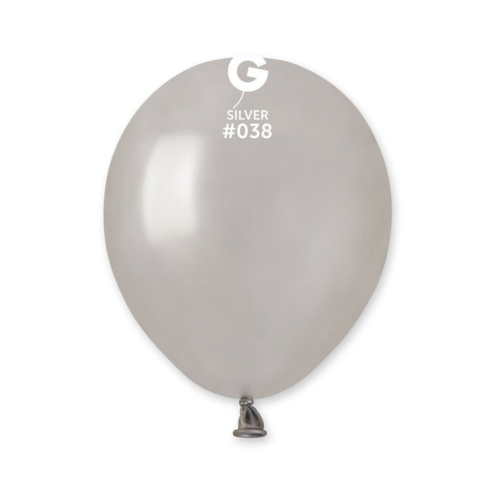 Gemar Latex Balloon #038 Silver 5inch 100 Count Metal Color - balloonsplaceusa