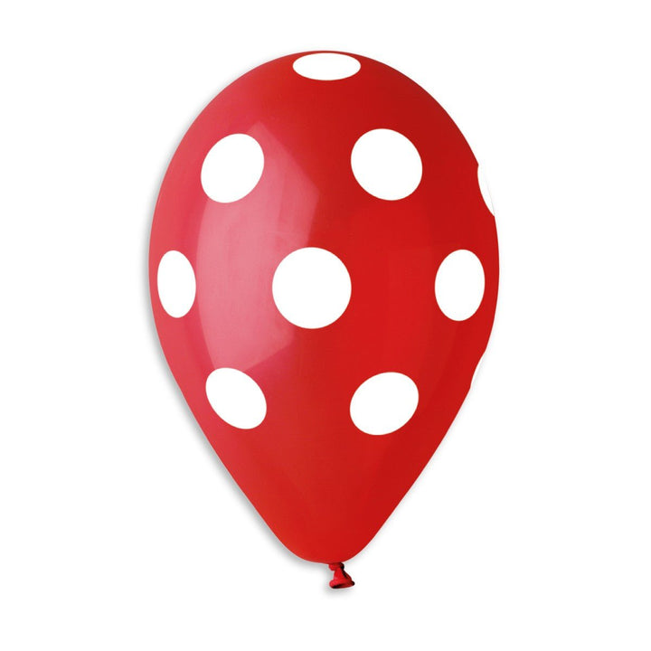 Gemar Latex Balloon #045 Red Polka Dots White Printed 12 inch 50 Count Solid Color - balloonsplaceusa