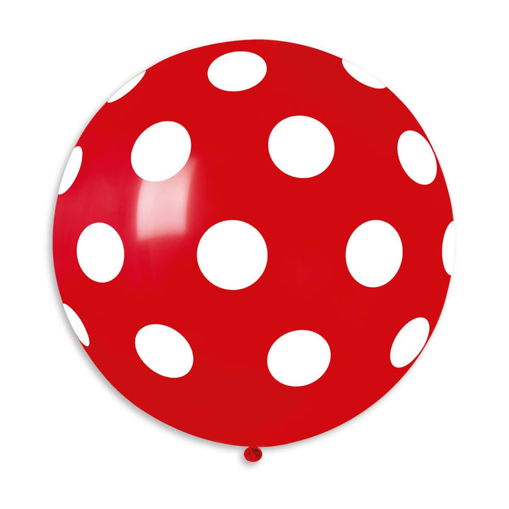 Gemar Latex Balloon #045 Red Polka Dots White Printed 31inch 1 Count Solid Color - balloonsplaceusa