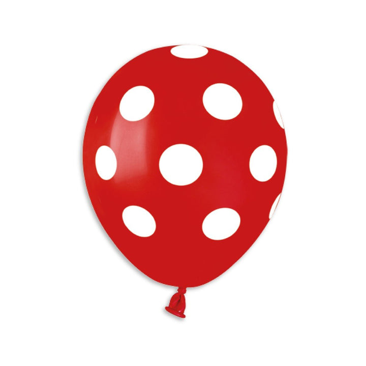 Gemar Latex Balloon #045 Red Polka Dots White Printed 5inch 100 Count Solid Color - balloonsplaceusa