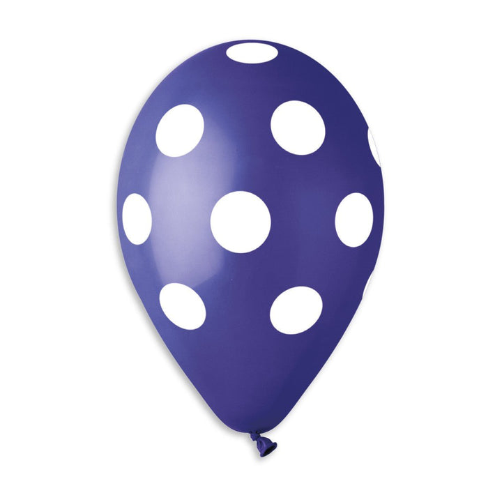 Gemar Latex Balloon #046 Blue Polka Dots White Printed 5inch 100 Count Solid Color - balloonsplaceusa