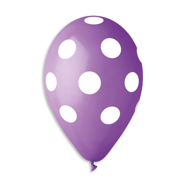 Gemar Latex Balloon #049 Lavender Polka Dots White Printed 12inch 50 Count Solid Color - balloonsplaceusa
