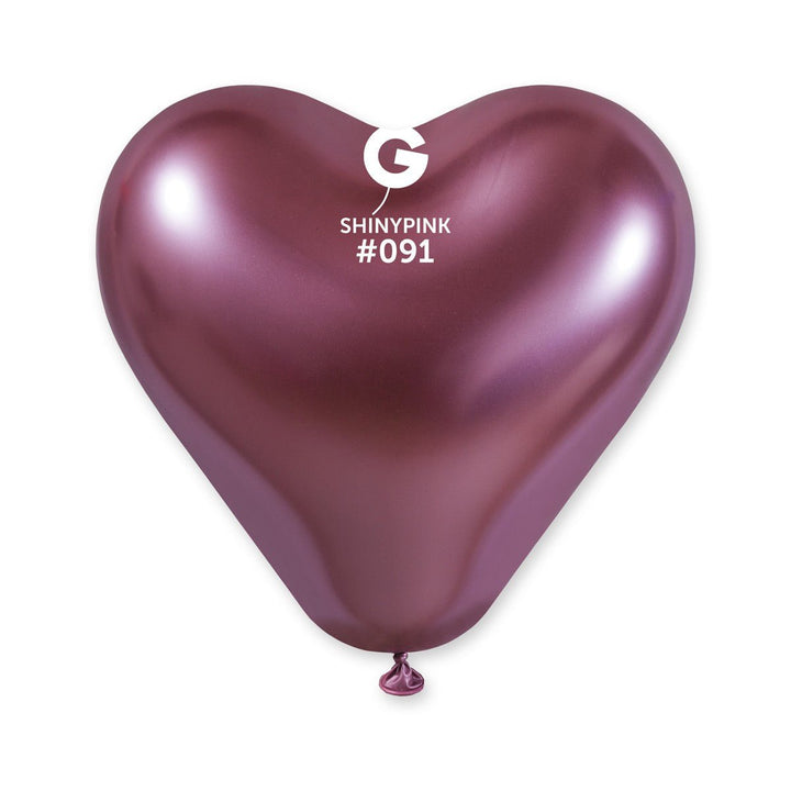 Gemar Latex Balloon #091 Pink 12inch 25 Count Shiny Color (Heart Shape) - balloonsplaceusa