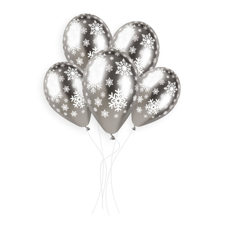 Gemar Latex Balloon #141 Silver Snowflakes Printed 13inch 25 Count Solid Color - balloonsplaceusa