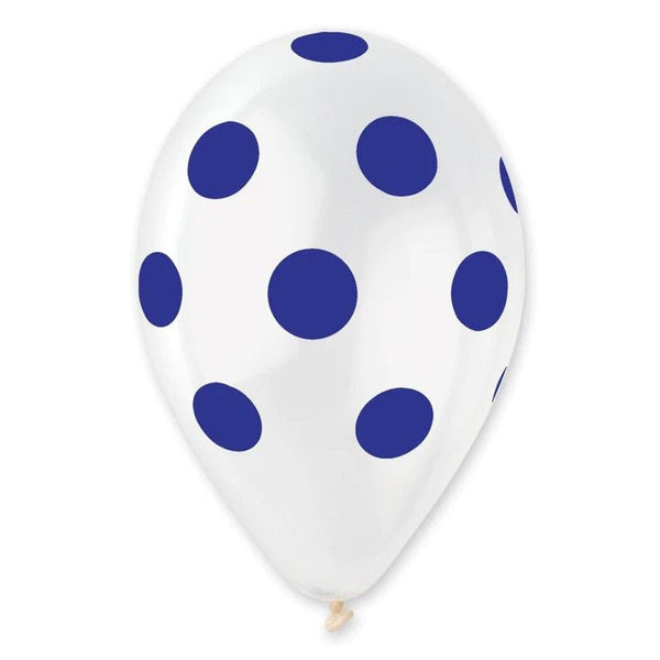Gemar Latex Balloon #157 Clear Polka Dots Blue Printed 12inch 50 Count Crystal Color - balloonsplaceusa