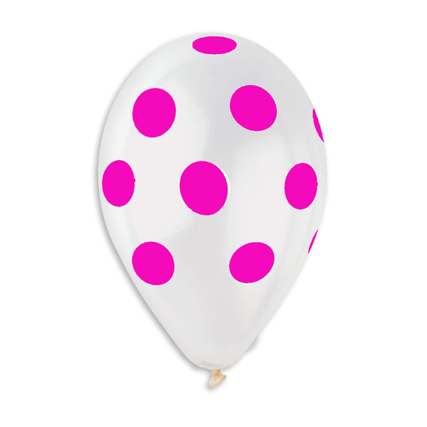 Gemar Latex Balloon #157 Clear Polka Dots Fuchsia Printed 12inch 50 Count Crystal Color - balloonsplaceusa