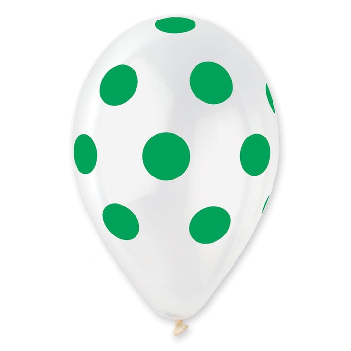 Gemar Latex Balloon #157 Clear Polka Dots Green Printed 12inch 50 Count Crystal Color - balloonsplaceusa