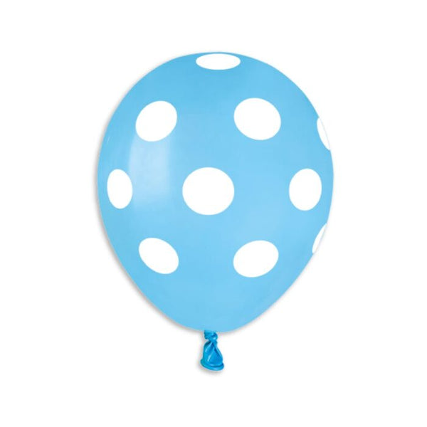 Gemar Latex Balloon #157 Light Blue Polka Dots White Printed 5inch 100 Count Solid Color - balloonsplaceusa