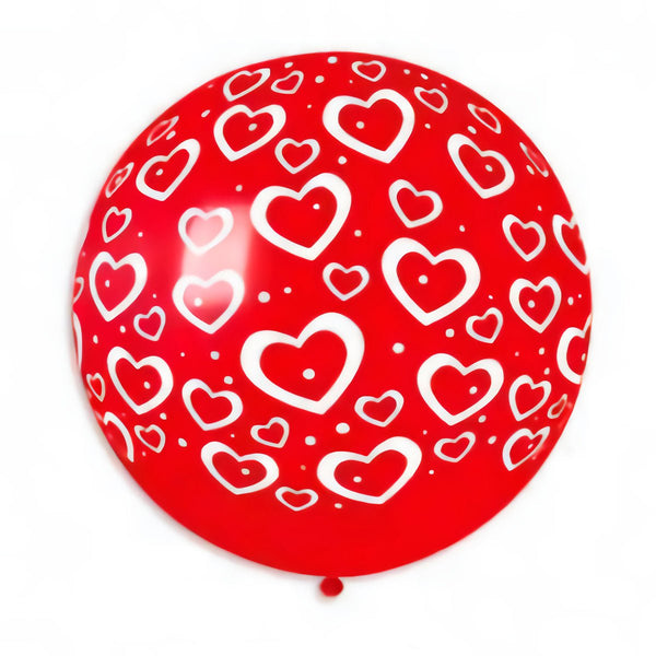Gemar Latex Balloon #157 Red Heart White Printed 31inch 1 Count Solid Color - balloonsplaceusa