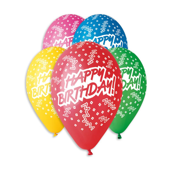 Gemar Latex Balloon #368 Assorted Happy Birthday Printed 12inch 50 Count Solid Color - balloonsplaceusa