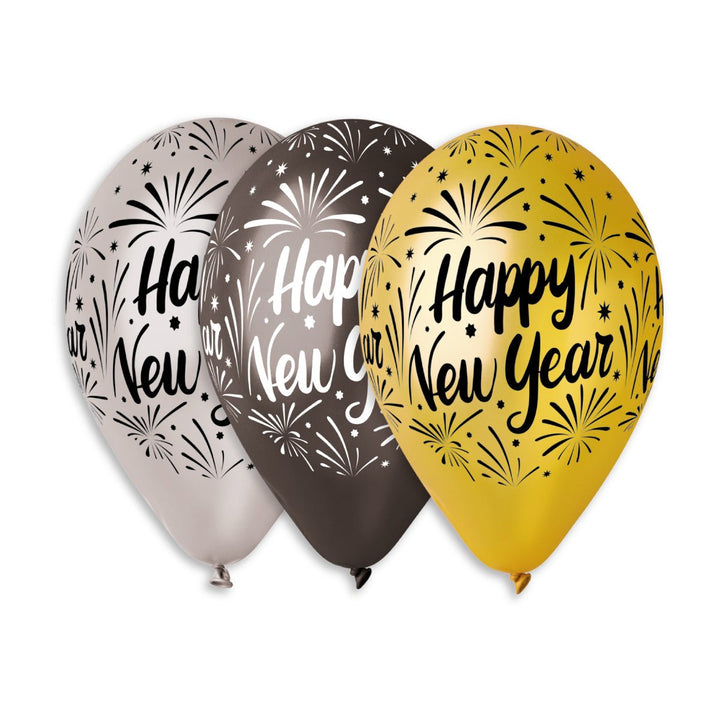 Gemar Latex Balloon # 437 Assorted Happy New Year 12 inch 50 Count Metallic Colors - balloonsplaceusa