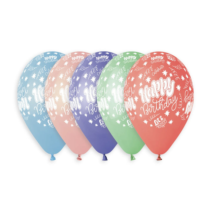 Gemar Latex Balloon #750 Assorted Happy Birthday Printed 13inch 50 Count Solid Color - balloonsplaceusa