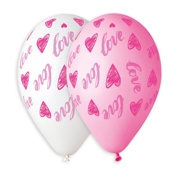 Gemar Latex Balloon #912 Assorted Love & Hearts Printed 13inch 50 Count Solid Color - balloonsplaceusa