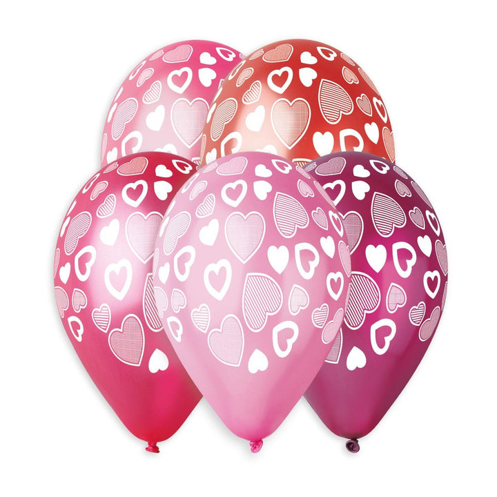 Gemar Latex Balloon #917 Assorted Heart Patchwork Printed 12inch 50 Count Metal Color - balloonsplaceusa
