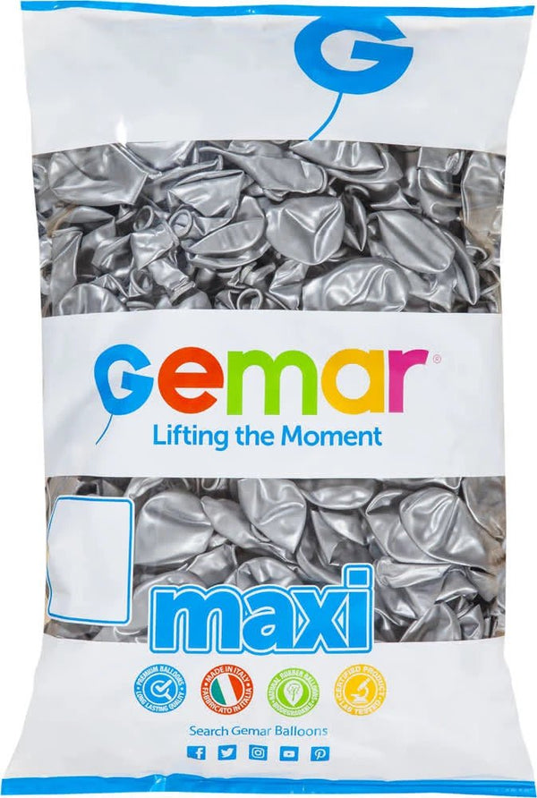 Gemar Maxi 038 Silver 12in 500 Count Metallic Color - Latex Balloon - balloonsplaceusa