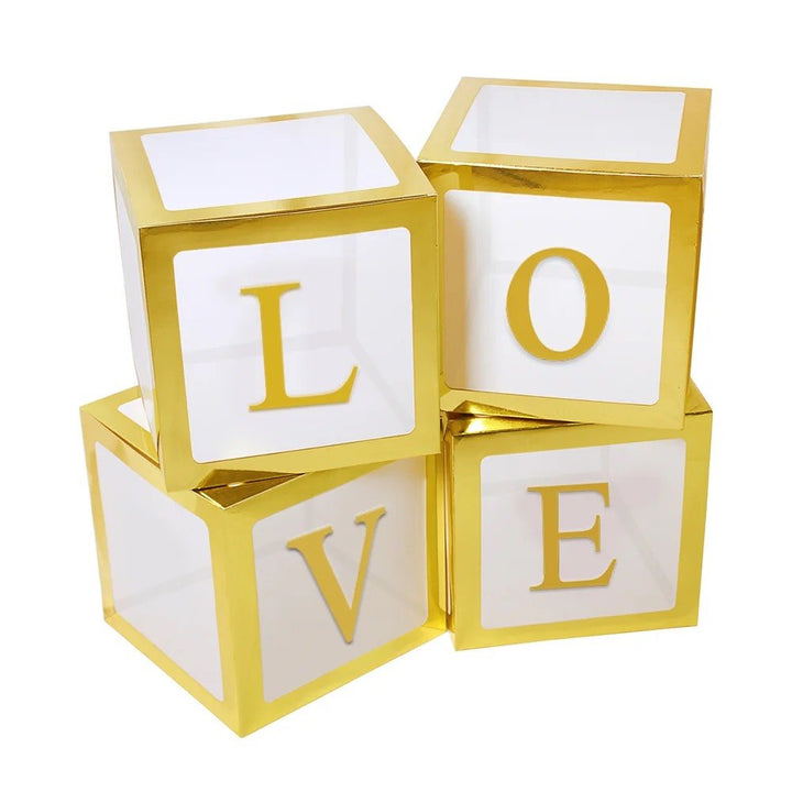 Gold LOVE Box Decoration B735 4ct - balloonsplaceusa