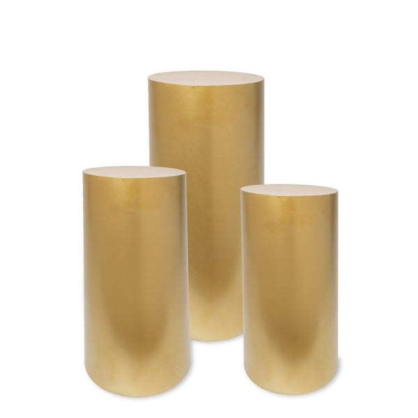 Gold Metal Cylinder Pedestal Set Of 3 - balloonsplaceusa