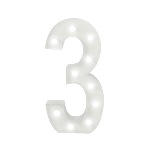 Marquee 4ft Metal Number 3 With White Lights / Rent - balloonsplaceusa