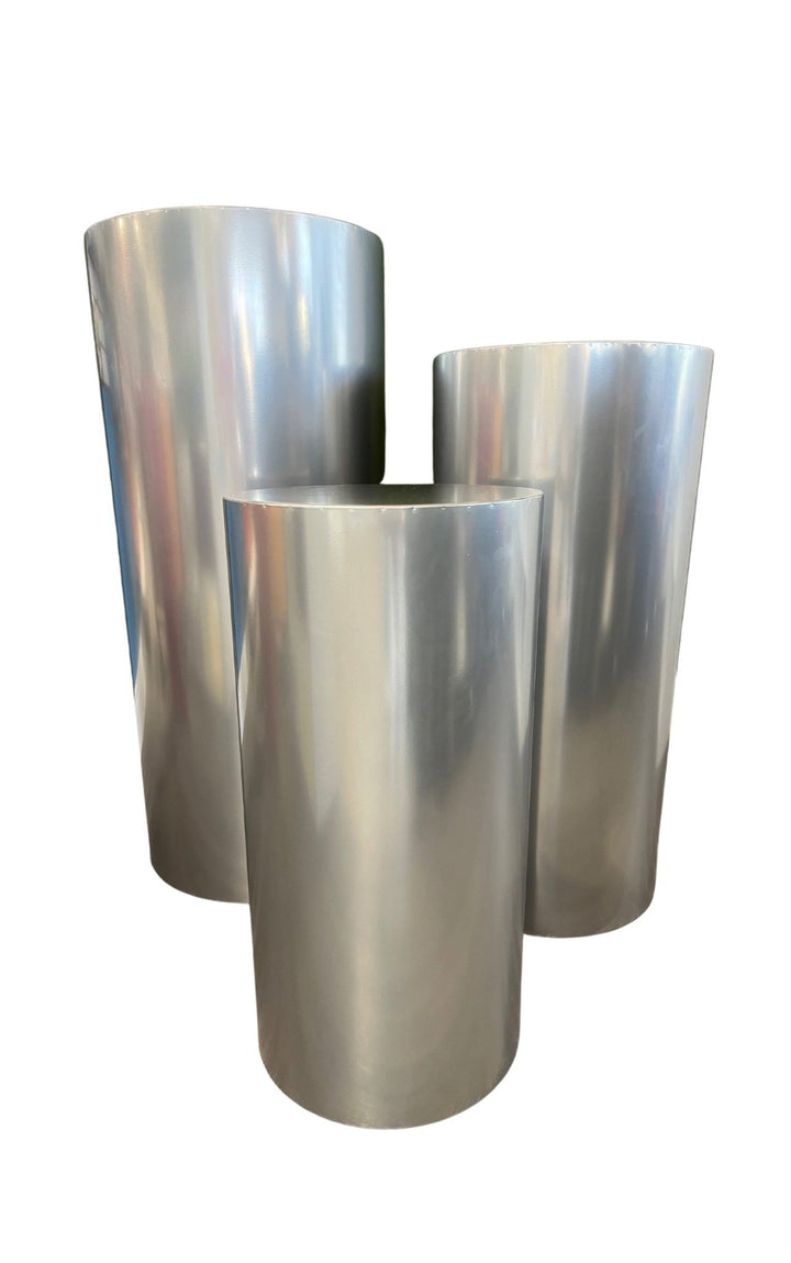 Silver Metal Cylinder Pedestal Set Of 3 - balloonsplaceusa