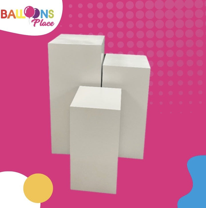 White Mate CYLINDER SQUARE PEDESTAL SET OF 3 - balloonsplaceusa