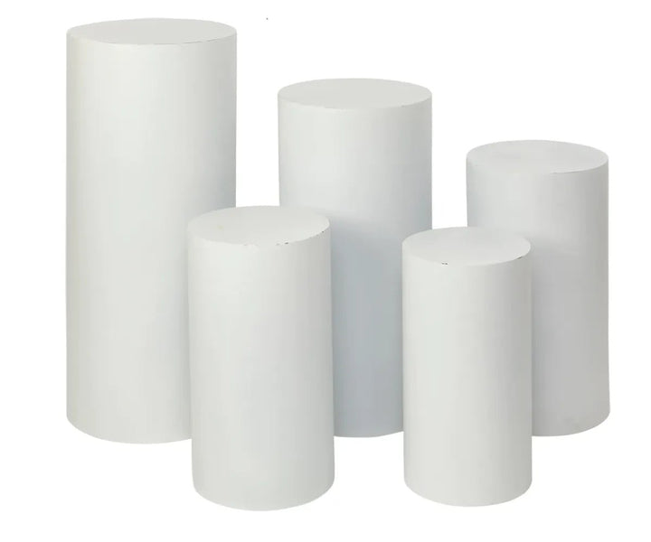 White Metal Cylinder Pedestal Set Of 5 - balloonsplaceusa